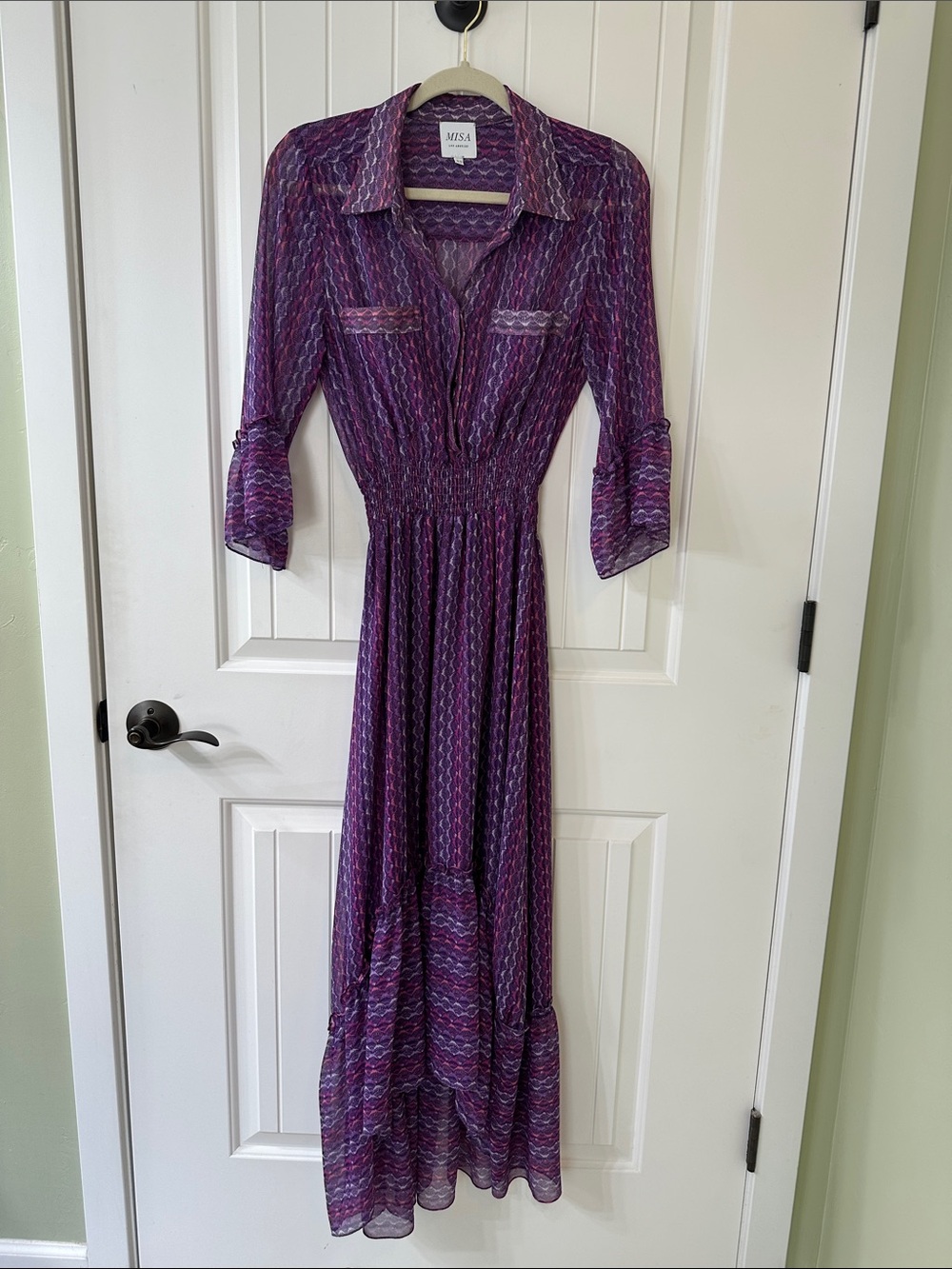 MISA Los Angeles Long Collared Purple Dress Size-XS